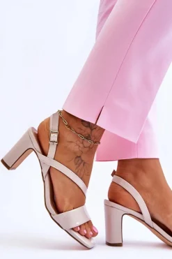 Evento Sandały Na Słupku|Sandały Na Obcasie*Damskie Lakierowane Sandały Na Słupku Beżowe Carrie