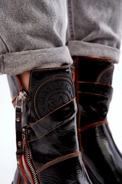 Discount Maciejka Damskie Lakierowane Skórzane Botki Z Suwakami 06238-18 Czarne