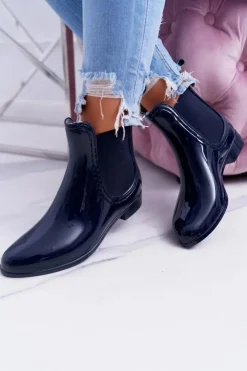 Damskie Boto Damskie Lakierowane Wsuwane Kalosze Granatowe Pola