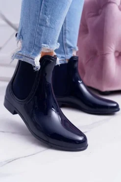 Damskie Boto Damskie Lakierowane Wsuwane Kalosze Granatowe Pola