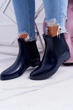 Damskie Boto Damskie Lakierowane Wsuwane Kalosze Granatowe Pola