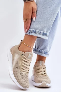 Big Star Shoes Buty Sportowe Big Star|Sneakersy Damskie*Damskie Lekkie Buty Sportowe Memory Foam System Big Star LL274294 Beżowe
