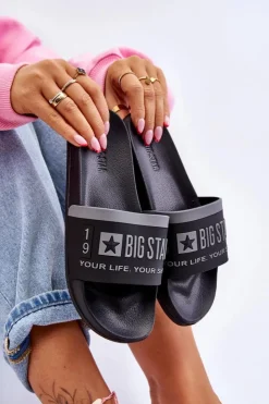 Damskie Big Star Shoes Damskie Lekkie Klapki Big Star LL274732 Czarne