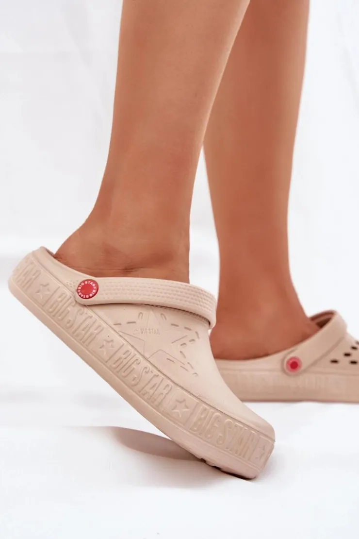 Big Star Shoes Damskie Lekkie Klapki Big Star II275012 Beżowe Beżowy