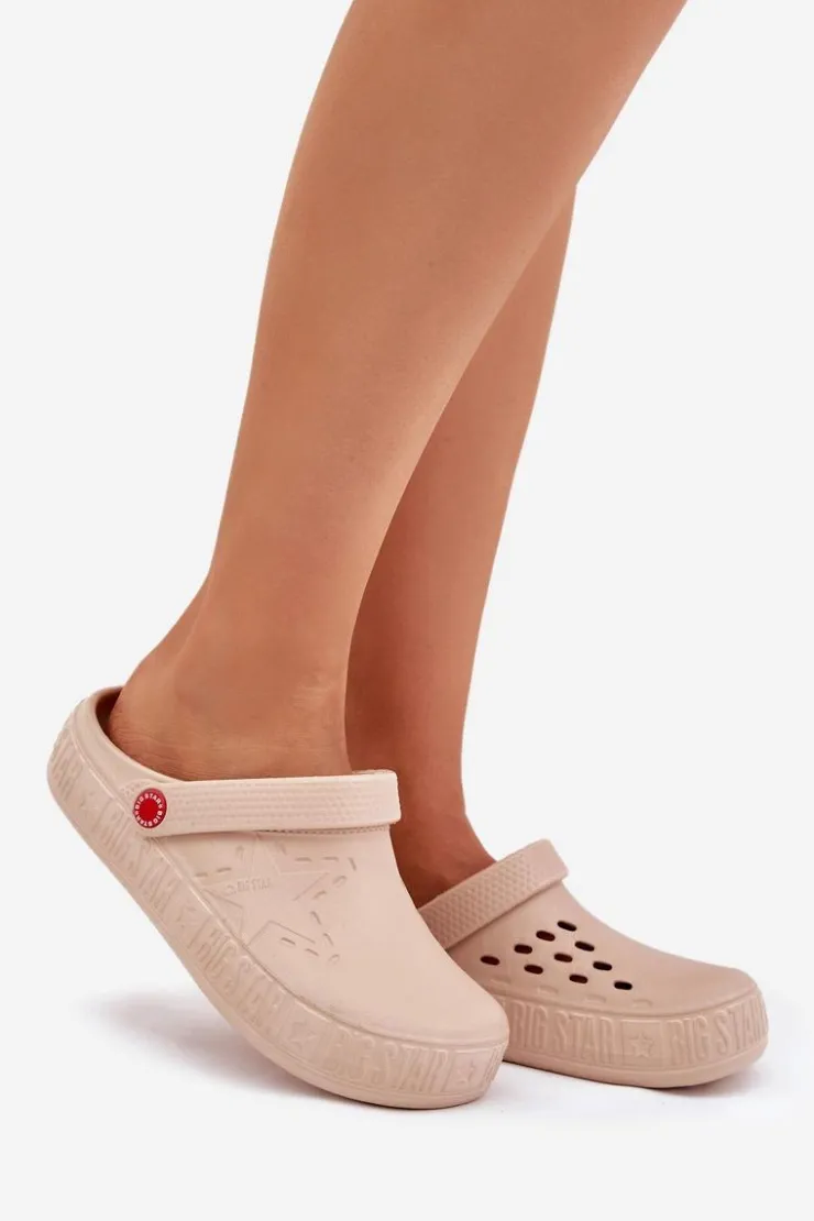 Big Star Shoes Damskie Lekkie Klapki Big Star II275012 Beżowe Beżowy