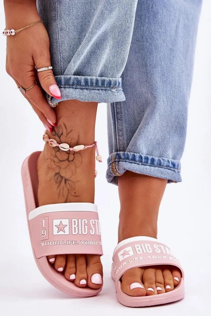 Big Star Shoes Klapki Sportowe|Klapki Damskie Big Star*Damskie Lekkie Klapki Big Star LL274730 Jasnoróżowe