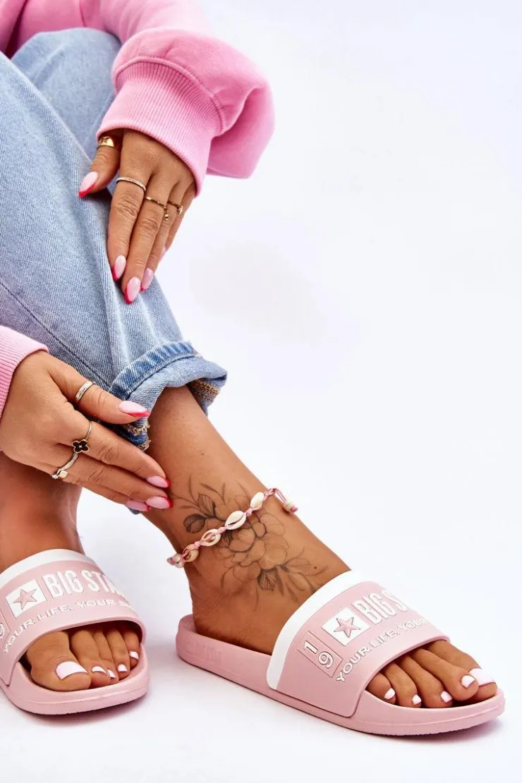 Big Star Shoes Klapki Sportowe|Klapki Damskie Big Star*Damskie Lekkie Klapki Big Star LL274730 Jasnoróżowe