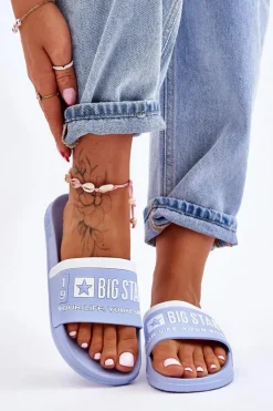 Damskie Big Star Shoes Damskie Lekkie Klapki Big Star LL274734 Jasnoniebieskie
