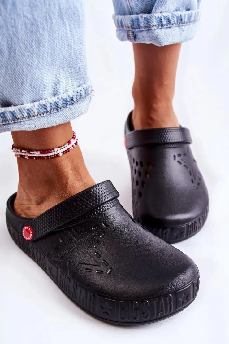 Big Star Shoes Klapki Damskie Klasyczne*Damskie Lekkie Klapki Big Star II275001 Czarne Czarny