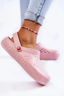 Big Star Shoes Klapki Damskie Klasyczne*Damskie Lekkie Klapki Chodaki Big Star II275008 Różowe Różowy