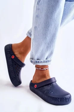 Damskie Big Star Shoes Damskie Lekkie Klapki Chodaki Big Star II275002 Granatowe