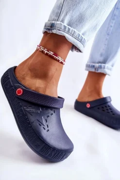 Damskie Big Star Shoes Damskie Lekkie Klapki Chodaki Big Star II275002 Granatowe