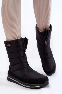 Boto Śniegowce Damskie|Botki Płaskie*Damskie Lekkie Ocieplane Śniegowce Progress PROGJ-22-129 Czarne