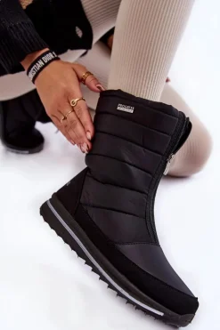 Boto Śniegowce Damskie|Botki Płaskie*Damskie Lekkie Ocieplane Śniegowce Progress PROGJ-22-129 Czarne