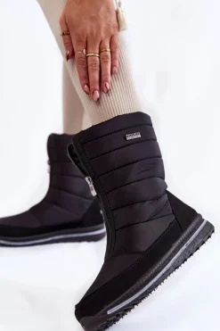 Boto Śniegowce Damskie|Botki Płaskie*Damskie Lekkie Ocieplane Śniegowce Progress PROGJ-22-129 Czarne