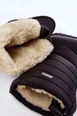 Boto Śniegowce Damskie|Botki Płaskie*Damskie Lekkie Ocieplane Śniegowce Progress PROGJ-22-129 Czarne