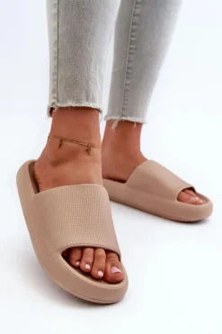 Damskie Boto Damskie Lekkie Piankowe Klapki Na Grubej Podeszwie Ciemnobeżowe Querceria