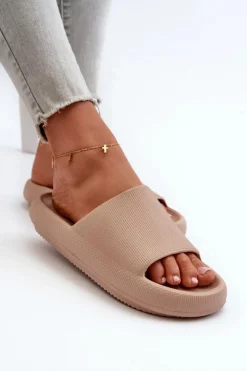 Damskie Boto Damskie Lekkie Piankowe Klapki Na Grubej Podeszwie Ciemnobeżowe Querceria