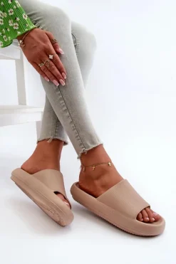 Damskie Boto Damskie Lekkie Piankowe Klapki Na Grubej Podeszwie Ciemnobeżowe Querceria