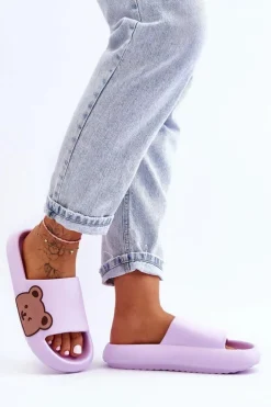 Damskie Boto Damskie Lekkie Piankowe Klapki Motyw Misia Fioletowe Parisso