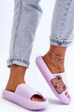 Damskie Boto Damskie Lekkie Piankowe Klapki Motyw Misia Fioletowe Parisso