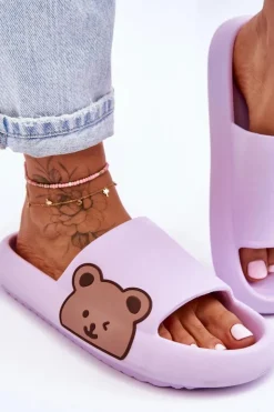 Damskie Boto Damskie Lekkie Piankowe Klapki Motyw Misia Fioletowe Parisso