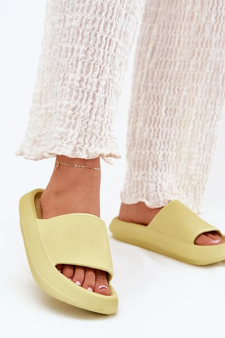 Damskie Boto Damskie Lekkie Piankowe Klapki Na Grubej Podeszwie Limonkowe Querceria