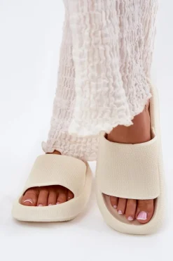 Damskie Boto Damskie Lekkie Piankowe Klapki Na Grubej Podeszwie Ecru Querceria