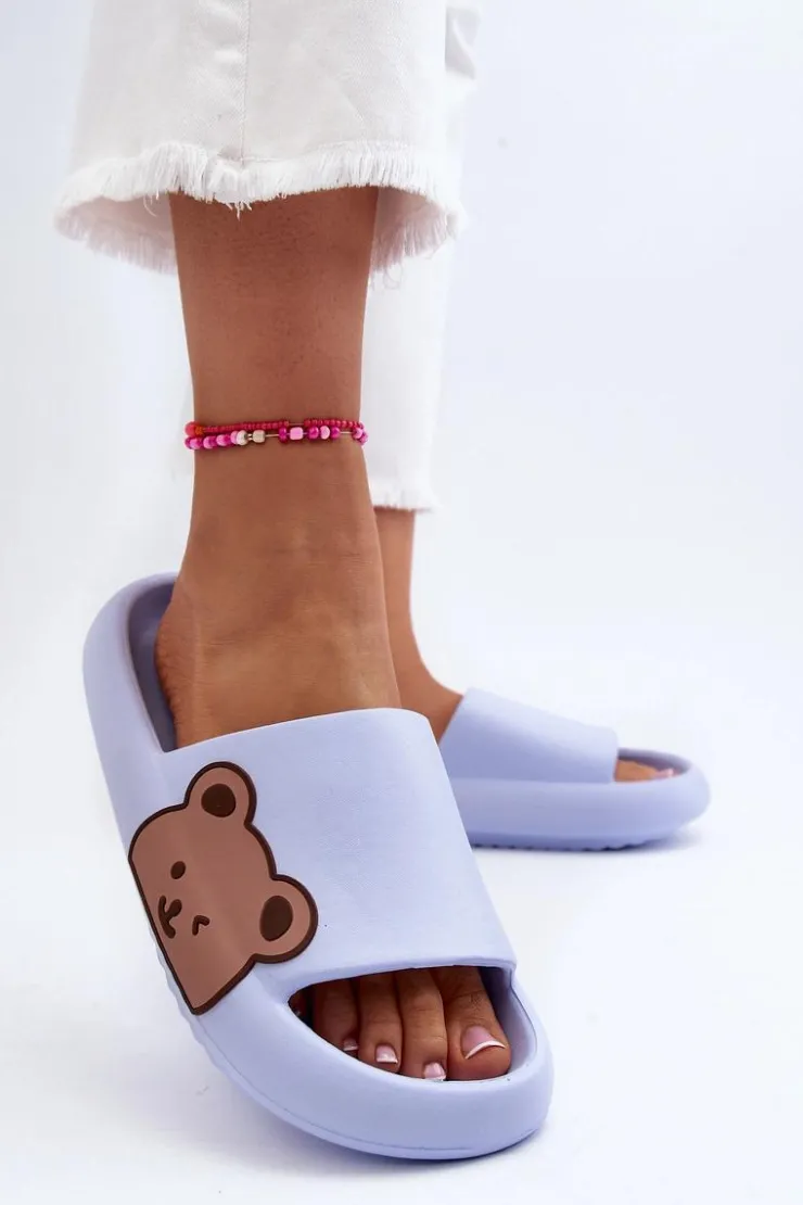 Boto Klapki Basenowe|Klapki Damskie Klasyczne*Damskie Lekkie Piankowe Klapki Motyw Misia Niebieskie Parisso