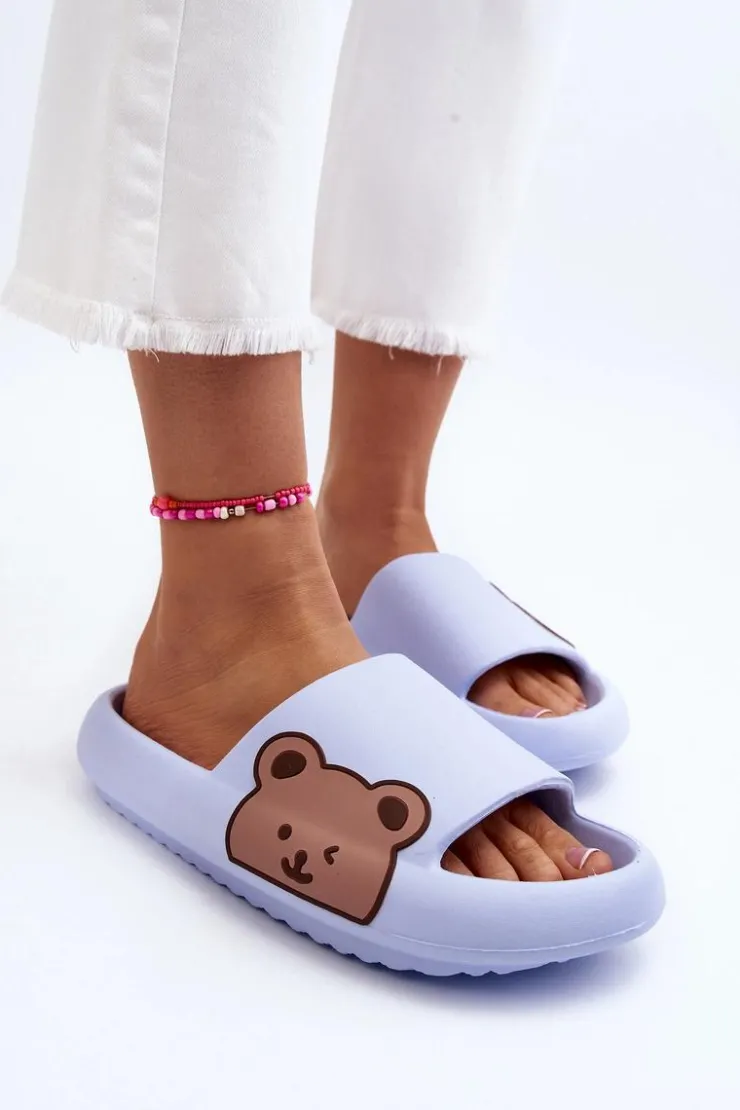 Boto Klapki Basenowe|Klapki Damskie Klasyczne*Damskie Lekkie Piankowe Klapki Motyw Misia Niebieskie Parisso