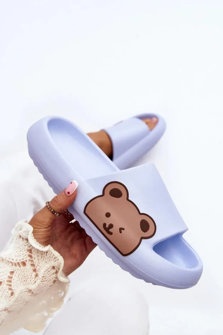 Boto Klapki Basenowe|Klapki Damskie Klasyczne*Damskie Lekkie Piankowe Klapki Motyw Misia Niebieskie Parisso