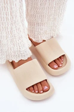 New Boto Damskie Lekkie Piankowe Klapki Na Grubej Podeszwie Beżowe Querceria