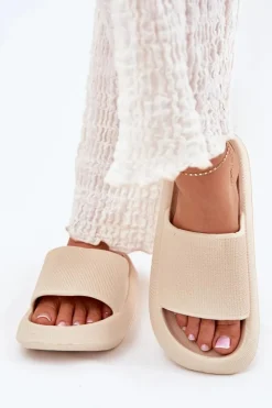 New Boto Damskie Lekkie Piankowe Klapki Na Grubej Podeszwie Beżowe Querceria