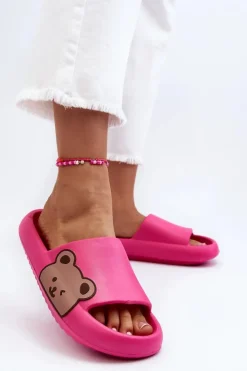 Damskie Boto Damskie Lekkie Piankowe Klapki Motyw Misia Fuksja Parisso