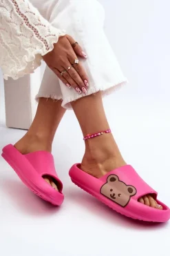 Damskie Boto Damskie Lekkie Piankowe Klapki Motyw Misia Fuksja Parisso