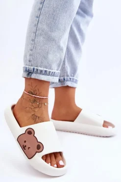 Boto Klapki Basenowe|Klapki Damskie Klasyczne*Damskie Lekkie Piankowe Klapki Motyw Misia Białe Parisso