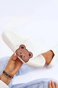 Boto Klapki Basenowe|Klapki Damskie Klasyczne*Damskie Lekkie Piankowe Klapki Motyw Misia Białe Parisso