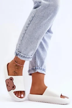 Boto Klapki Basenowe|Klapki Damskie Klasyczne*Damskie Lekkie Piankowe Klapki Motyw Misia Białe Parisso