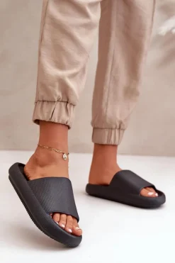 Outlet Boto Damskie Lekkie Piankowe Klapki Na Grubej Podeszwie Czarne Querceria