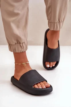 Outlet Boto Damskie Lekkie Piankowe Klapki Na Grubej Podeszwie Czarne Querceria