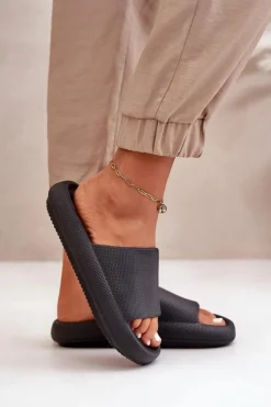 Outlet Boto Damskie Lekkie Piankowe Klapki Na Grubej Podeszwie Czarne Querceria