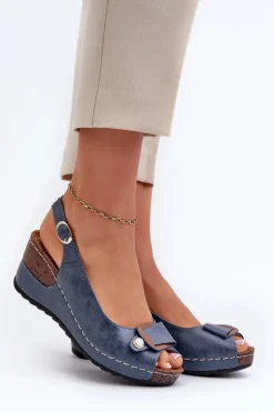 Evento Sandały Na Obcasie|Sandały Na Koturnie*Damskie Lekkie Sandały Na Koturnie Comfort Shoes Niebieskie Efravia