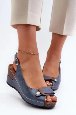 Evento Sandały Na Obcasie|Sandały Na Koturnie*Damskie Lekkie Sandały Na Koturnie Comfort Shoes Niebieskie Efravia