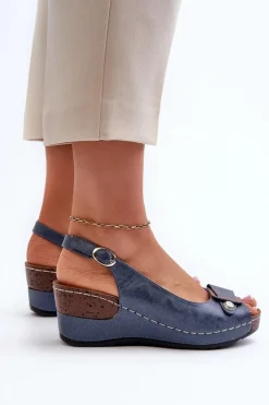 Evento Sandały Na Obcasie|Sandały Na Koturnie*Damskie Lekkie Sandały Na Koturnie Comfort Shoes Niebieskie Efravia
