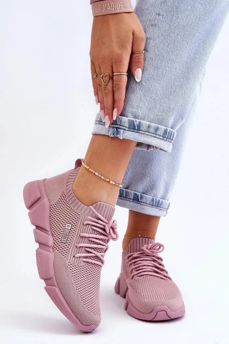 Big Star Shoes Buty Sportowe Big Star|Sneakersy Damskie*Damskie Lekkie Sneakersy Memory Foam System Big Star JJ274266 Różowe