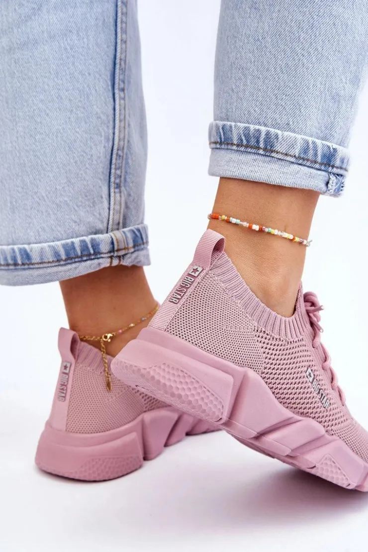 Big Star Shoes Buty Sportowe Big Star|Sneakersy Damskie*Damskie Lekkie Sneakersy Memory Foam System Big Star JJ274266 Różowe