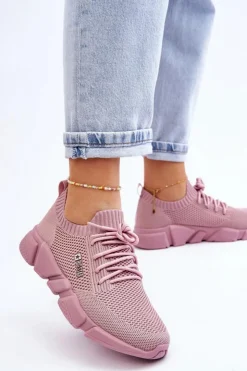 Big Star Shoes Buty Sportowe Big Star|Sneakersy Damskie*Damskie Lekkie Sneakersy Memory Foam System Big Star JJ274266 Różowe