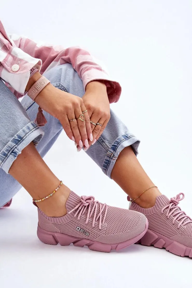 Big Star Shoes Buty Sportowe Big Star|Sneakersy Damskie*Damskie Lekkie Sneakersy Memory Foam System Big Star JJ274266 Różowe