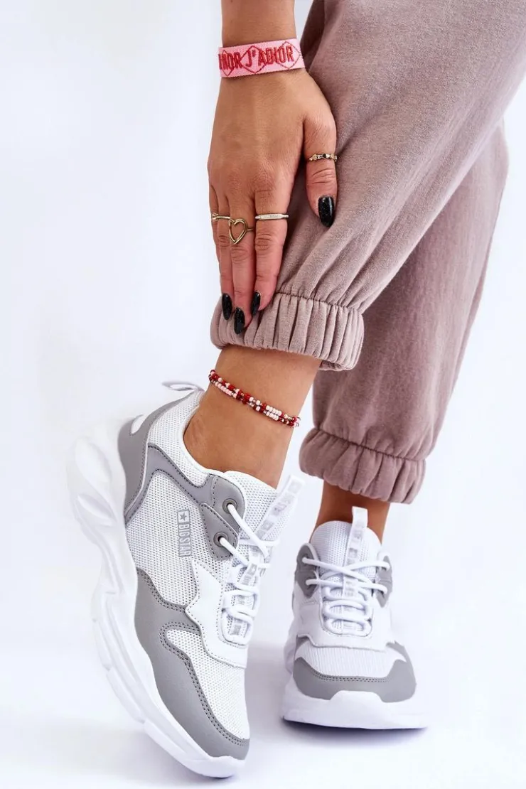 Big Star Shoes Buty Sportowe Big Star|Sneakersy Damskie*Damskie Lekkie Sportowe Buty Big Star LL274375 Biało-Szare