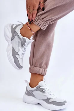 Big Star Shoes Buty Sportowe Big Star|Sneakersy Damskie*Damskie Lekkie Sportowe Buty Big Star LL274375 Biało-Szare